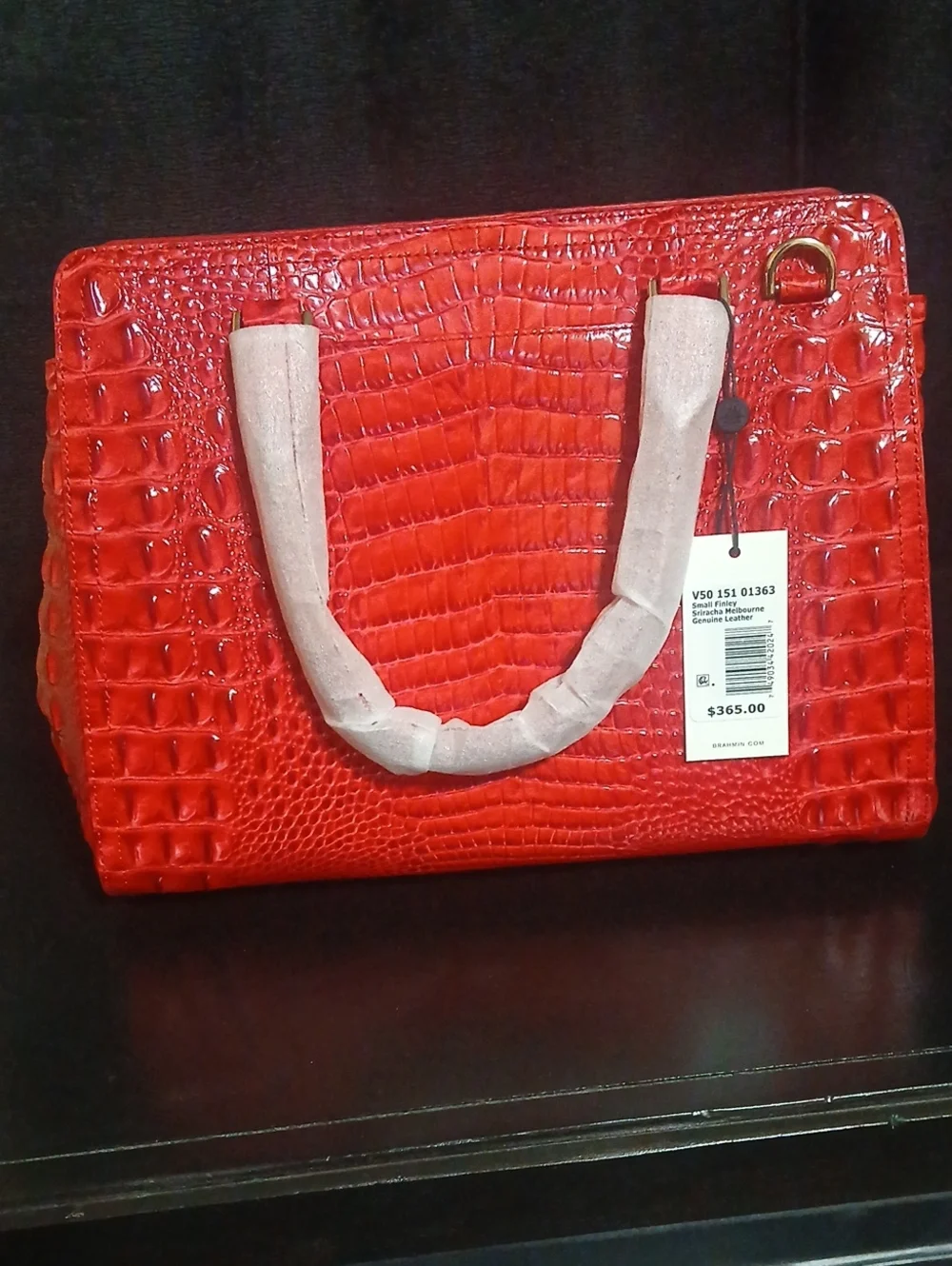 Brahmin Red Croc-Embossed Satchel